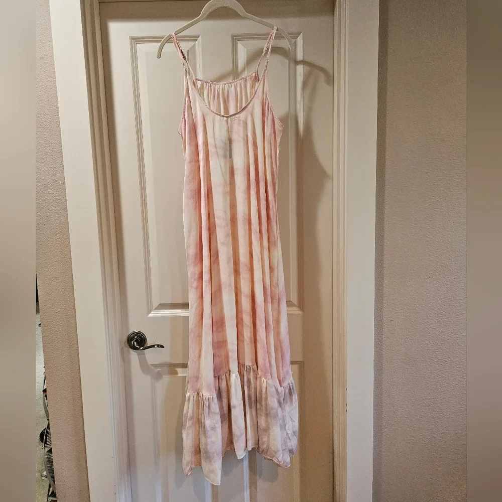 Free People Full On Maxi Slip Dress Flowy Relaxed Tiered Ruffle Hem Pink Sm NWT - Picture 14 of 16